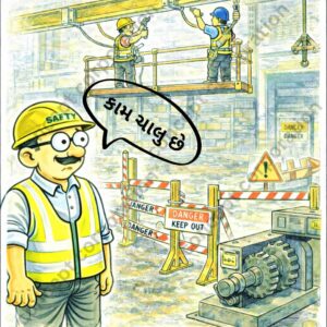 RK Laxman style - Barricade Overhead Work Areas - Gujarati